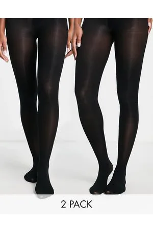 ASOS DESIGN Curve 2 pack 60 denier tights in super stretch fit in black