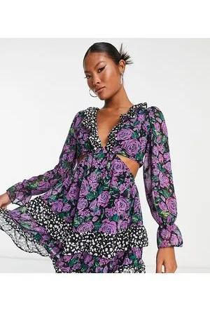 Miss Selfridge Petite chiffon frill detail mini dress in mix print