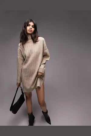 Topshop Knitted rib funnel dress in