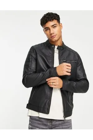 JACK & JONES Essentials faux leather racer jacket in