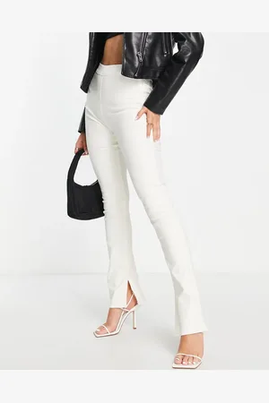 Stradivarius Coated flare jean with split hem detail in ecru