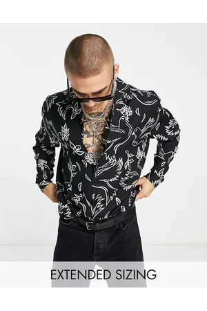 ASOS Relaxed revere shirt in with bird print