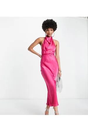 ASOS ASOS DESIGN Tall cowl neck halter midi with tie wrap waist in bright