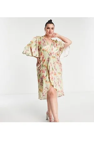 HOPE & IVY Knot front midi dress in sage floral