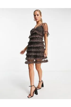 Never Fully Dressed Short sleeve tiered mesh mini dress in leopard