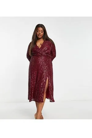 ASOS ASOS DESIGN Curve embellished drape detail midi dress with button detail in berry