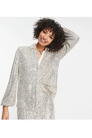Flounce London Relaxed metallic sparkle shirt in metallic sparkle co-ord