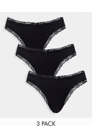 ASOS 3 pack cotton & lace trim high rise malibu thong in