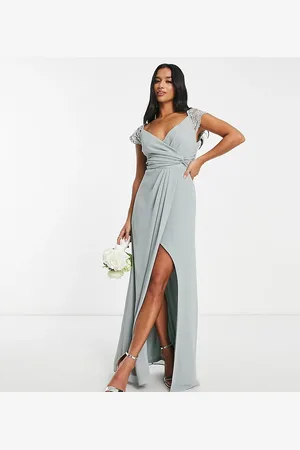 TFNC Bridesmaid lace back maxi dress in sage