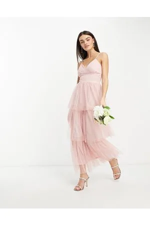 VILA Bridesmaid tulle dobby maxi dress with tiered skirt in