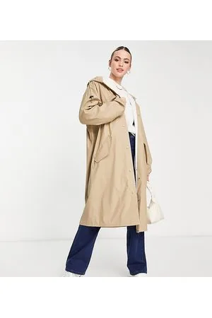 ASOS ASOS DESIGN Tall rubberised rain parka coat in stone