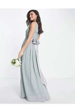TFNC Bridesmaid bow back maxi dress in sage