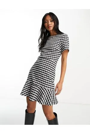 ASOS Short sleeve mini dress with pep hem in jacquard gingham