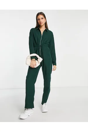 Lola May Overaly dlouhé - Zip front baby cord boilersuit in forest green