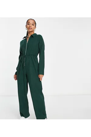 Lola May Overaly dlouhé - Zip front baby cord boilersuit in forest green