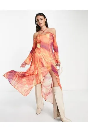 Annorlunda Lava print mesh circle trim maxi dress in multi