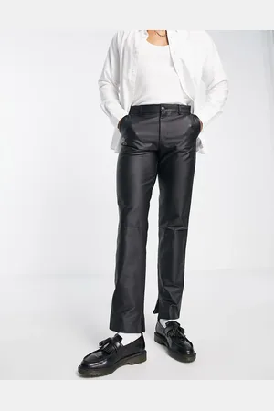 Topman Straight faux leather trousers in
