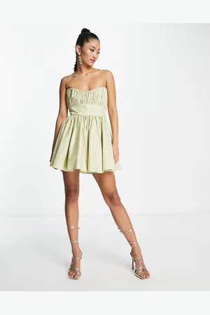 ASOS Cotton structured prom mini dress with corset detail in light