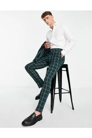 ASOS Skinny suit trousers in dark teal windowpane check