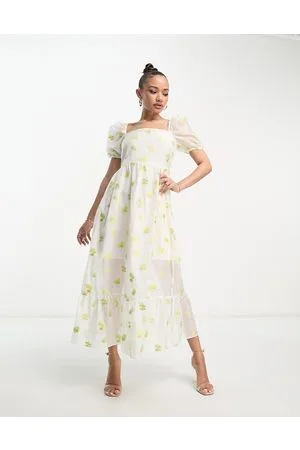 Collective The Label Puff sleeve organza tea dress in ivory floral