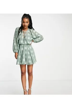 ASOS ASOS DESIGN Petite plunge mini dress with godet skirt in sage