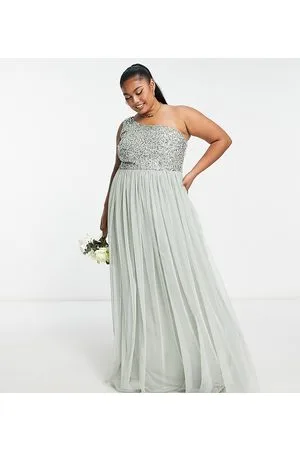 Maya Deluxe Bridesmaid one shoulder sequin maxi dress in sage