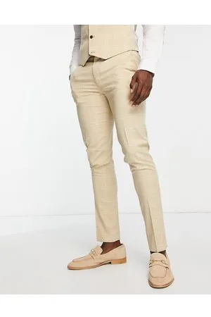 ASOS Skinny suit trousers in stone windowpane check