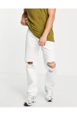 ASOS Wide straight leg jeans in white with knee rips