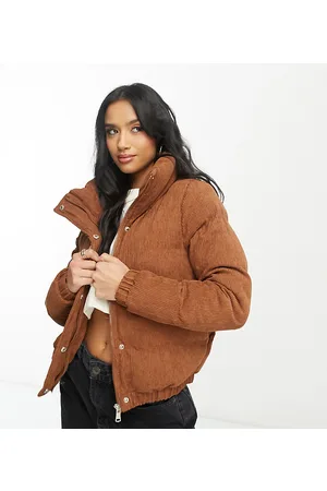 Brave Soul Petite slay cord puffer jacket in tan