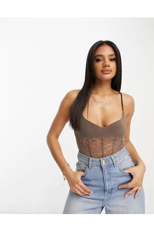 Fashionkilla Lace corset body in light brown