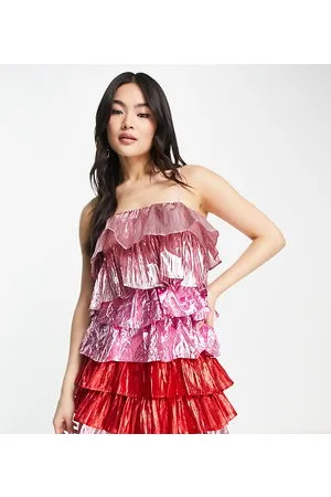 Collective The Label Exclusive metallic tiered mini dress in pink and red