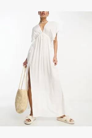 ASOS Flutter sleeve maxi beach dress with channelled tie waist in