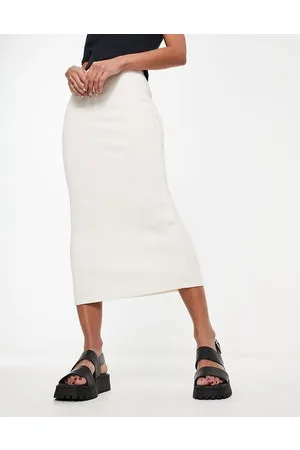 Pull&Bear Ribbed midaxi skirt in ecru