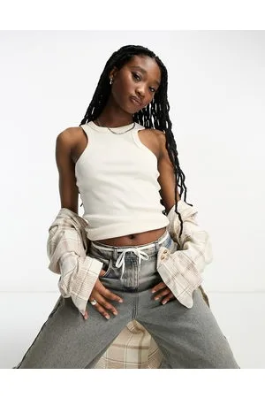 Noisy May Racer neck top in cream