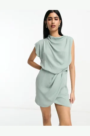 ASOS Drape neck sleeveless wrap front mini dress in light sage