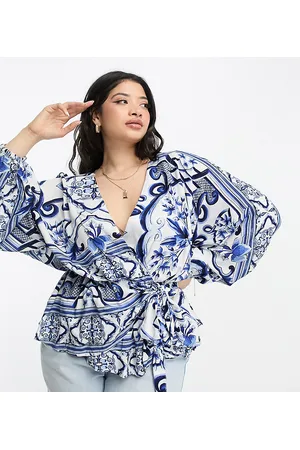 River Island Ženy Kimona - Tile print kimono top in blue