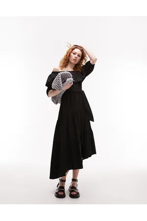Topshop Bardot midi dress in black