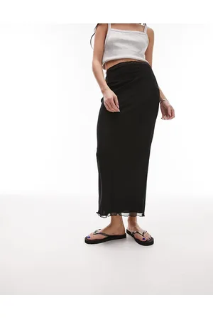 Topshop Ženy Midi - Mesh lace trim midi skirt in black