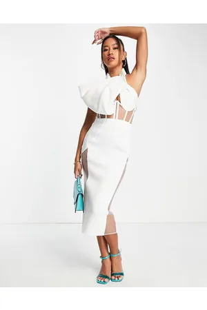 ASOS Halter mesh corset pencil midi dress with corsage in