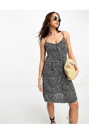 Pieces® Strappy midi dress in black & white spot