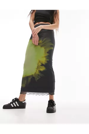 Topshop Ženy S potiskem - Mesh blurred space printed picot trim midi skirt in multi