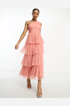 ANAYA One shoulder tiered midaxi dress in coral