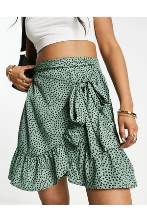 ONLY Ruffle wrap mini skirt in spot