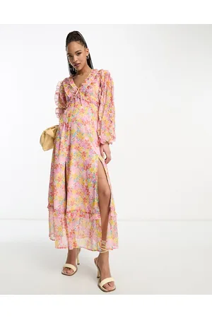 Miss Selfridge Chiffon frill detail maxi dress in bright ditsy floral