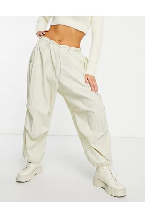 Basic Pleasure Mode Oversized cargo pants with drawstring waist in ecru