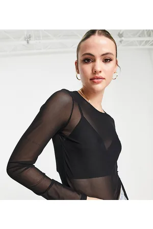 ASOS ASOS DESIGN Tall cropped long sleeve mesh top in