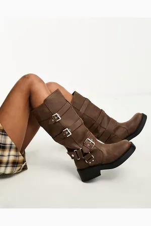 ASOS Captain multi-buckle biker knee boots in