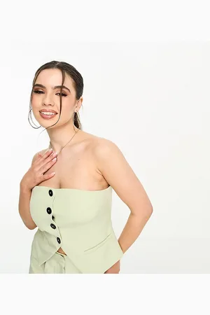 4th & Reckless Exclusive tailored bandeau split front top co-ord in pale