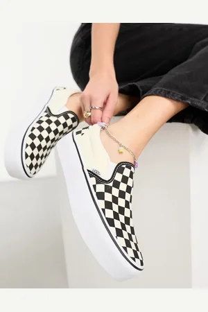 Vans Classic Slip-On Platform checkerboard trainers in black and