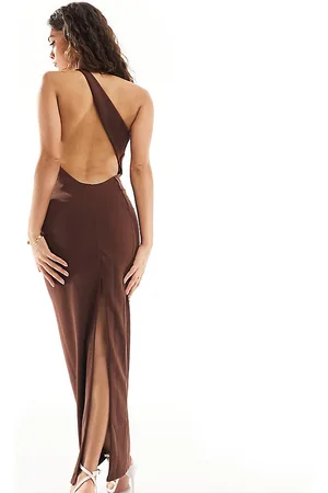 ASOS ASOS DESIGN Petite sculpted asymmetric maxi dress in chocolate